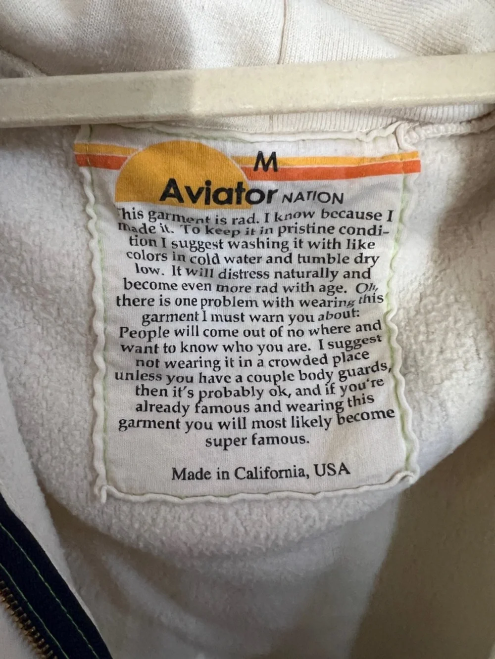 Aviator Nation vintage white Sweatpants & zip hoodie set with Rainbow 'A' Logo - Picture 8 of 14